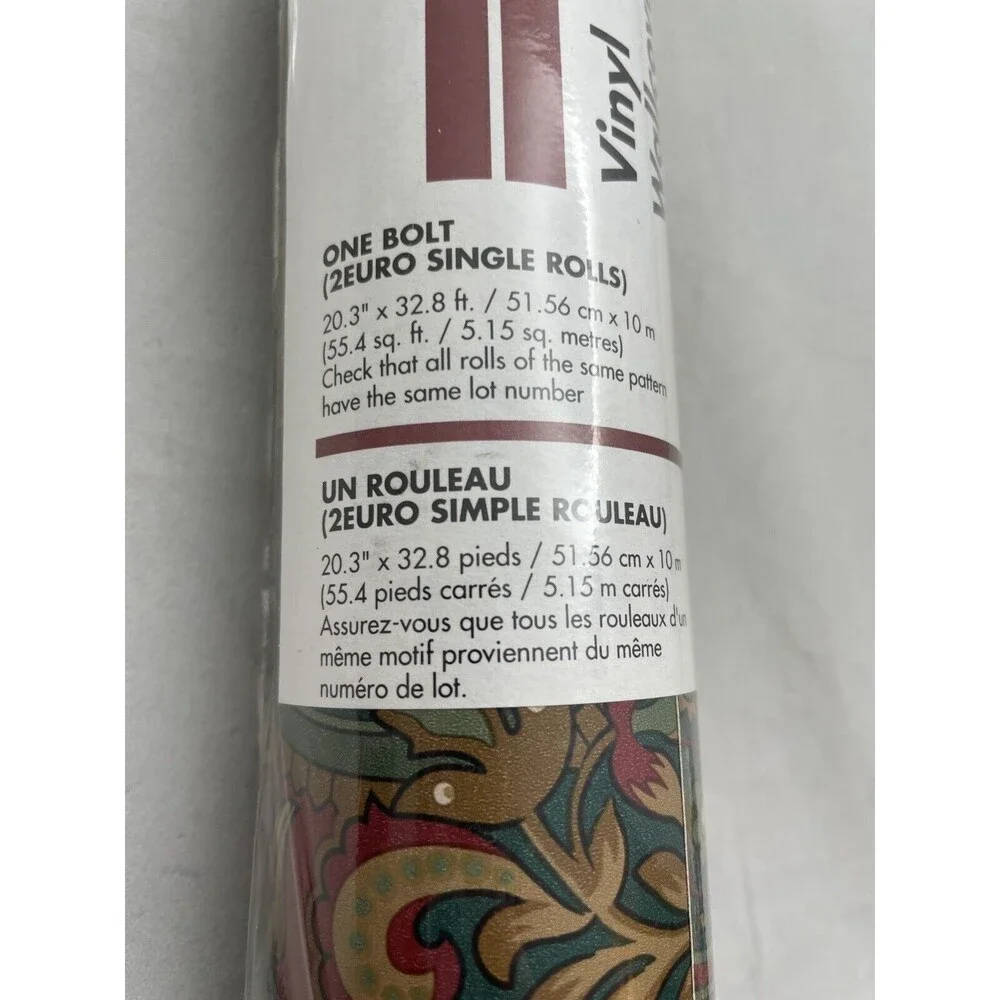 Seabrook Designs Vinyl Covering Wallpaper AG923 Green Burgundy Paisley Floral